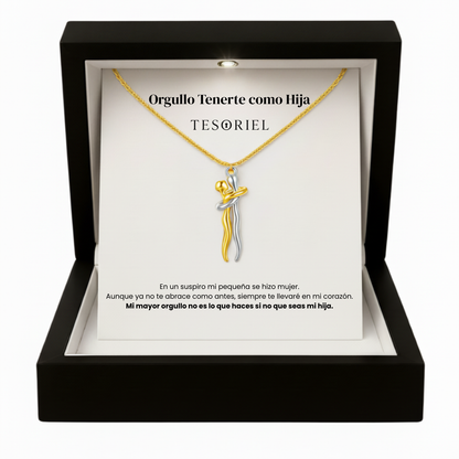 Colgante Abrazo Eterno Oro-Plata Para Mi Hija (Con Carta Dedicatoria a Escoger)