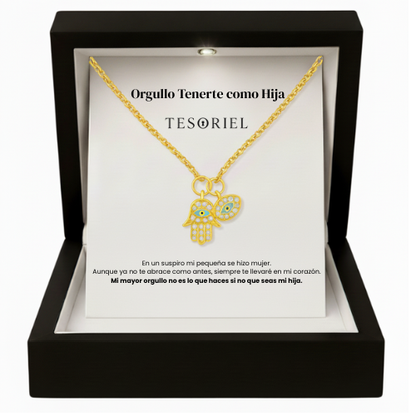 Colgante Mano de Fátima Oro 18k Para Mi Hija (Con Carta Dedicatoria a Escoger)